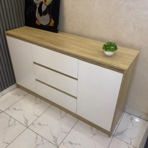 Commode 150 cm couleur bois et blanc