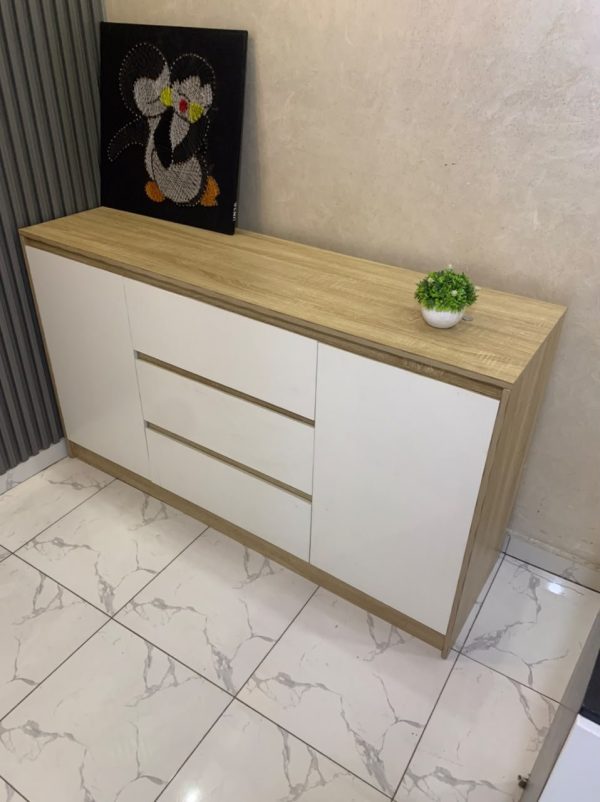 Commode 150 cm couleur bois et blanc