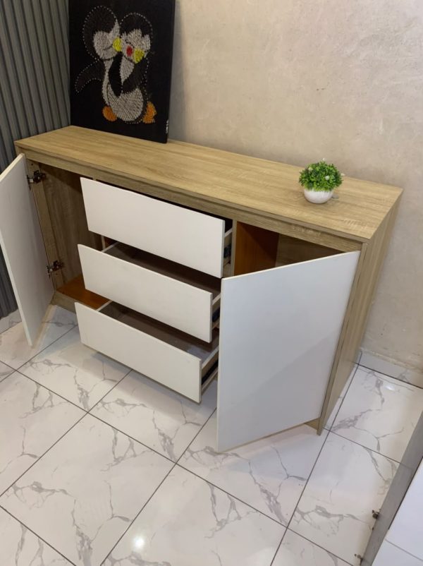 Commode 150 cm couleur bois et blanc