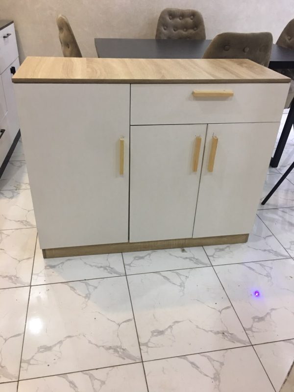 Commode 120 cm couleur bois et blanc