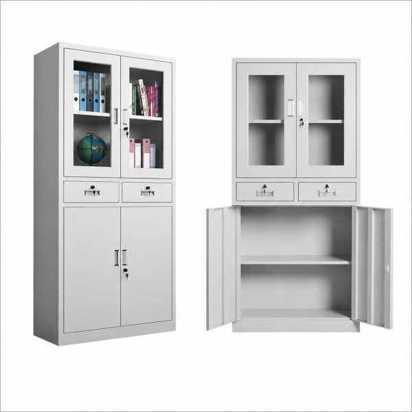 2026/09/1001545232.jpg Armoire de bureau Métallique Semi-Vitrée avec tiroirs – 4 Portes