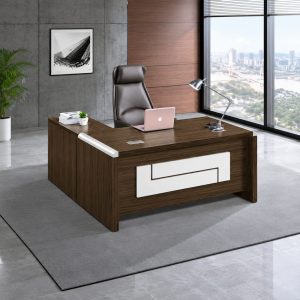 Bureau directeur haut de gamme – bois foncé - blanc