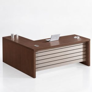 Bureau directeur haut de gamme – bois foncé & beige