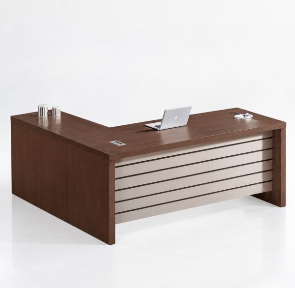 Bureau directeur haut de gamme – bois foncé & beige