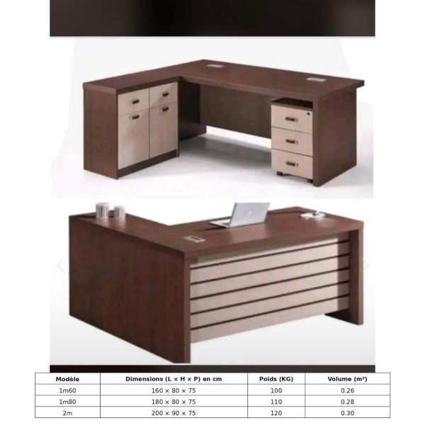 Bureau directeur haut de gamme – bois foncé & beige