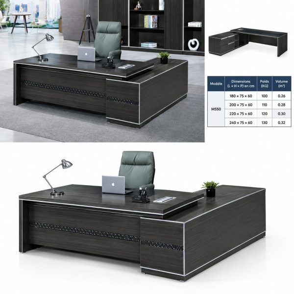 Bureau directeur de luxe en L – bois foncé - 2m20