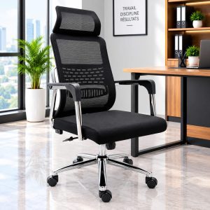 Fauteuil de direction ergonomique avec appui-tête – Maille noire