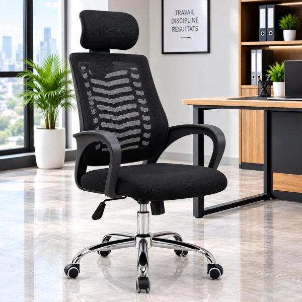Fauteuil de direction ergonomique avec appui-tête – Noir