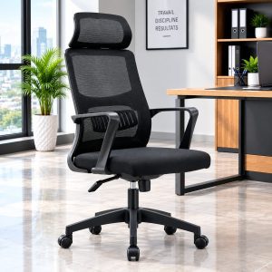 Fauteuil de direction ergonomique avec appui-tête – Maille noire
