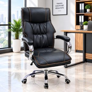 Fauteuil de direction capitonné – Noir – Finition chromée