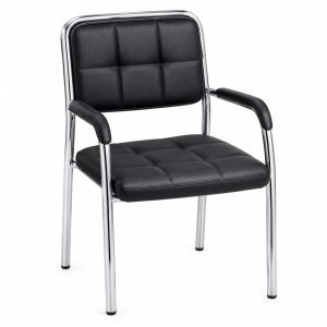 Chaise visiteur rembourrée noire – Structure métallique chromée