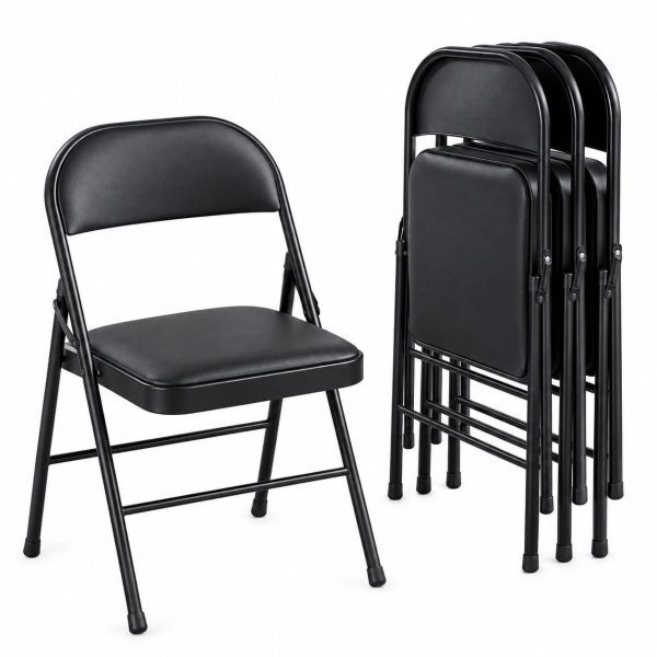 Table carrée pliante en verre trempé noir + 4 chaises pliantes