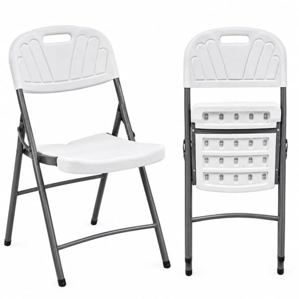 ​Chaise pliante en plastique – Structure métallique grise