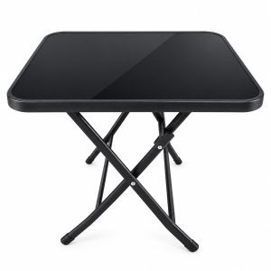 Table carrée pliante en verre trempé noir + 4 chaises pliantes
