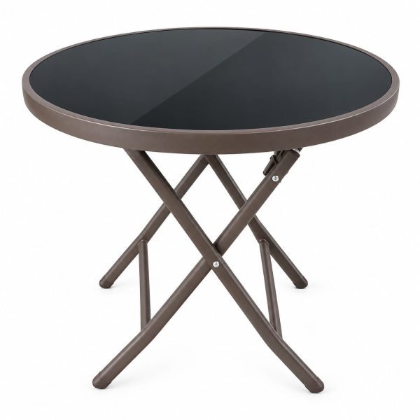 2026/09/1001555690.jpg Table ronde pliante en verre trempé noir - bronze + 04 chaises pliantes