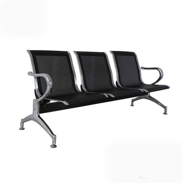 Banc d'attente métallique 3 places – Noir et chromé