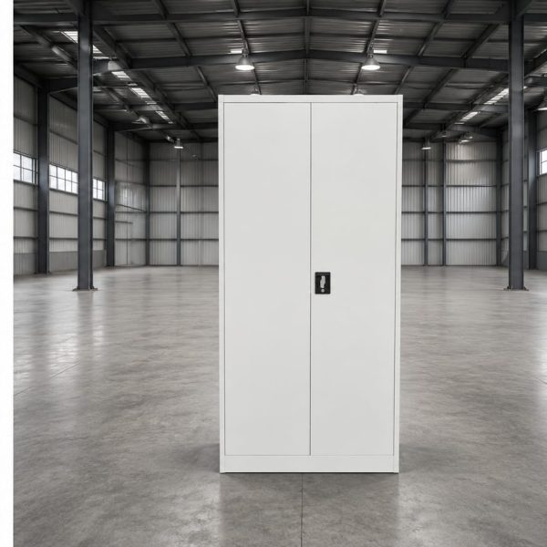 Armoire de bureau métallique – 2 portes battantes – Blanche
