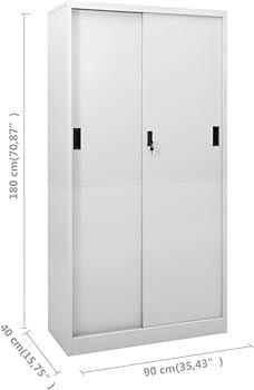 Armoire de bureau métallique 180 cm – 2 portes coulissantes – Gris clair