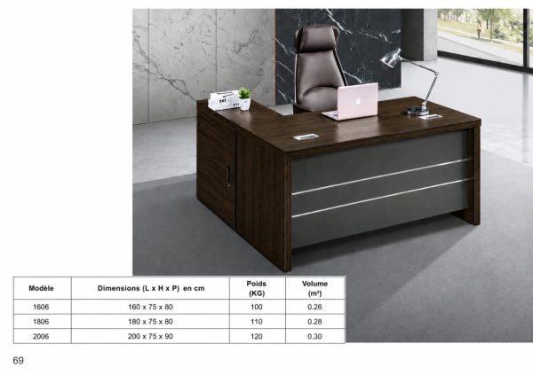Bureau directeur haut de gamme – Plateau bois foncé