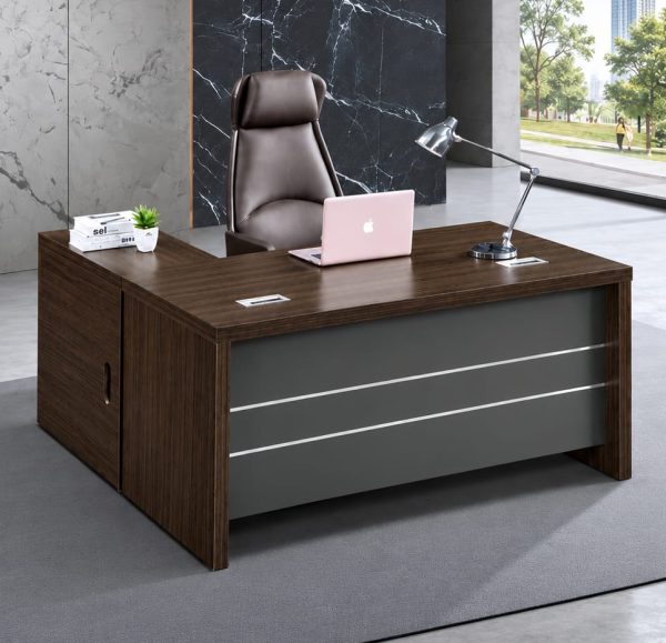 Bureau directeur haut de gamme – Plateau bois foncé