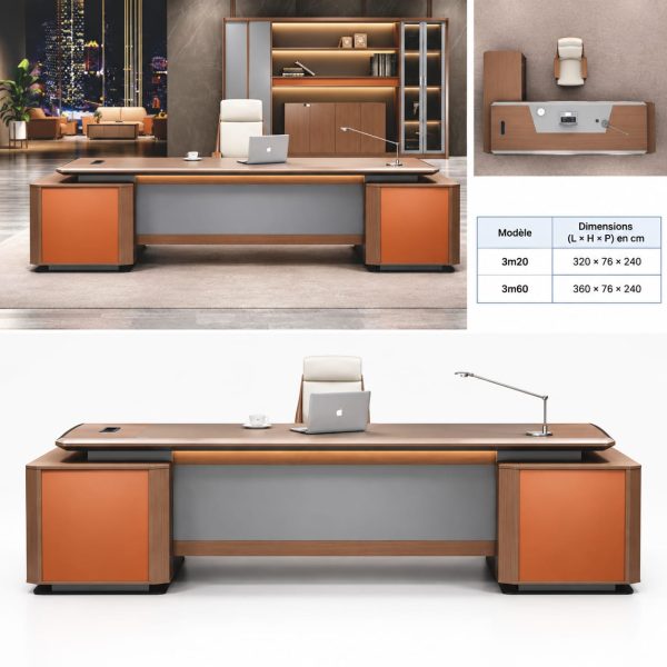 Bureau Directeur - MEUBLE SOLUTIONS 3-2 Bureau directeur Général - exécutif - Président - PDG luxueux en L - 2m40
