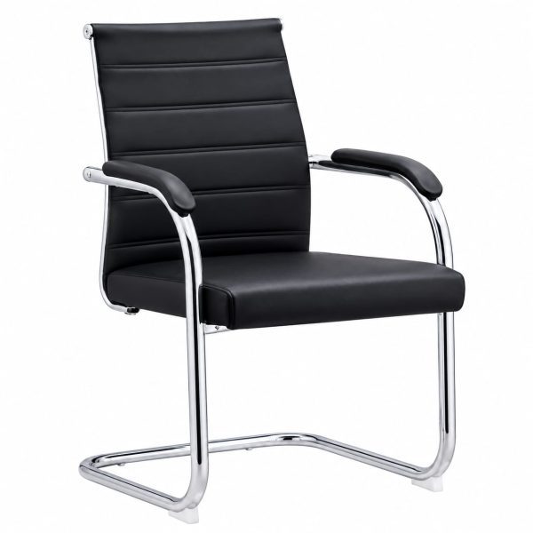 Fauteuil visiteur rembourré noir – Piètement luge chromé
