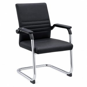 Fauteuil visiteur noir rembourré – Piètement luge chromé