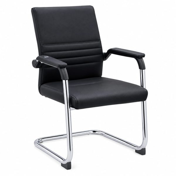 Fauteuil Visiteur MEUBLE SOLUTIONS 2 Fauteuil visiteur noir rembourré – Piètement luge chromé