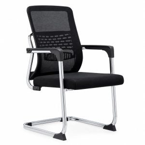 Fauteuil Visiteur MEUBLE SOLUTIONS 3 Fauteuil visiteur en résille noire – Accoudoirs – Piètement luge chromé