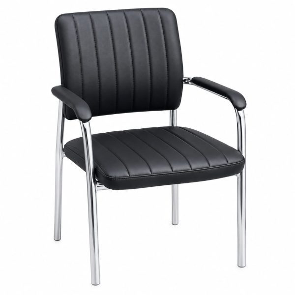 Fauteuil visiteur noir – Accoudoirs – Piètement chromé