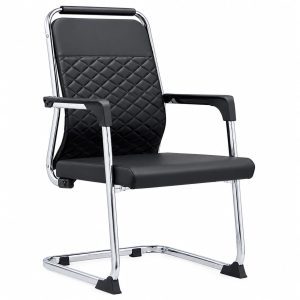 Fauteuil Visiteur MEUBLE SOLUTIONS 5 Fauteuil visiteur capitonné noir – Accoudoirs – Piètement luge chromé